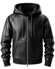 Men's Premium Leather Hoodie Handmade Real Lambskin Leather - Discounted sale
