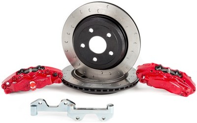 Alcon 4-Piston Red Calipers Rear Brake Kit (Incl Lines) Fits 07+ Jeep JK-JL