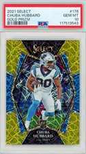 2021 Panini Select - Chuba Hubbard Premier Level Gold Prizm /10 RC PSA 10