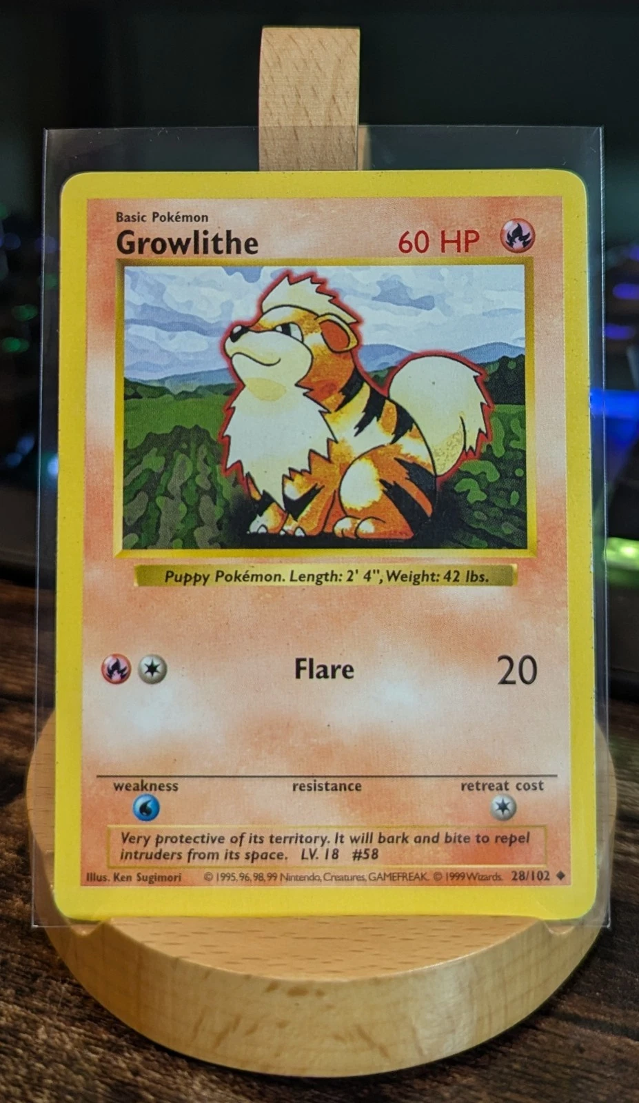Pokémon Shadowless Growlithe Base Set 28/102 LP