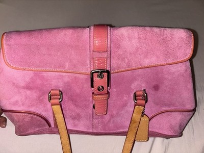 Authentic Pink Suede Coach Shoulder bag with logo charm Y2k | eBay