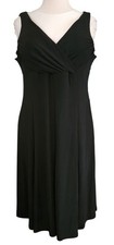 Evan Picone Black Sleeveless Ruched V-Neck Dress Size 16 Stretch Cocktail