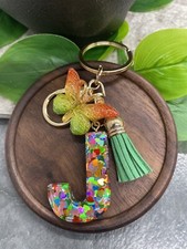 3.5" Handmade Resin Pendant Initial Keychain J Tassel New Free Ship A3397