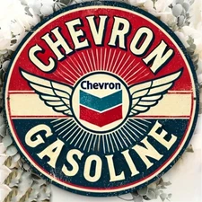 Chevron Gasoline Aluminum Round Weatherproof Sign Funny