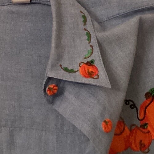Vintage 90s/Y2K Fall Theme Embroidered Chambray Shirt - Picture 3 of 5