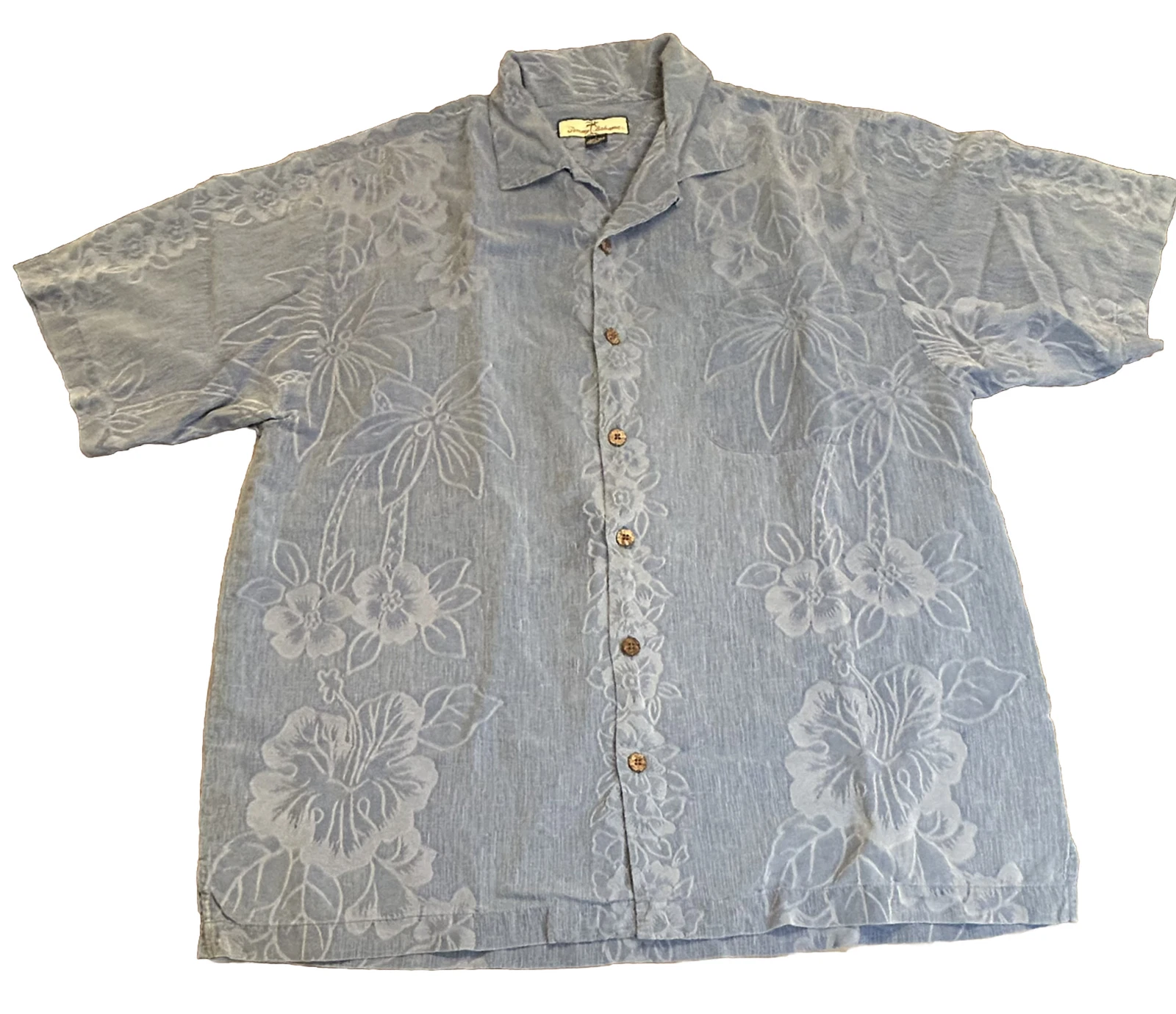 Tommy Bahama Silk Shirt Mens L Large Festive Blue Original Fit Floral Hawaiian