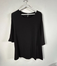 Clara Sun Woo Womens Black Tunic 3/4 Sleeves w/ Cut Outs Stretch Top XL USA Made