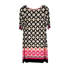 Eliza J Shift Dress Womens Size 6 Black Pink Diamond Print Stretch Knit Lined