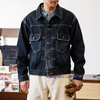 Red Tornado Men's Denim Jacket Vintage Fashion Selvedge Denim JKT Blue Coat Tops