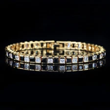 Shining 18k Gold Square Black Cubic Zircon Stone Women Tennis Crystal Bracelets