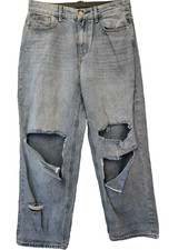 PRETTY LITTLE THING jeans size 12 extreme ripped PLT light wash wide leg