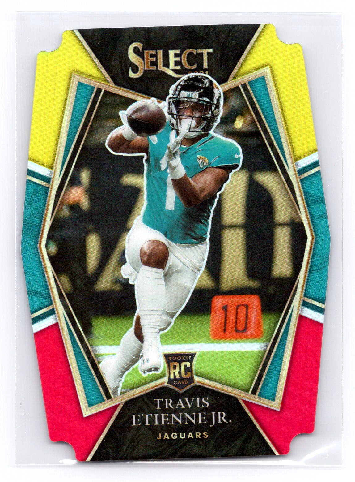 2021 Panini Select #154 Travis Etienne Jr. Red and Yellow Prizm Die Cut