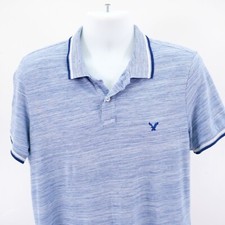 American Eagle Flex Heather Blue Short Sleeve Polo Shirt Large Capped Sleeve