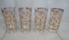 4 Georges Briard 12 oz. Highball Glasses GBG47 Gold Floral Discontinued Set/4