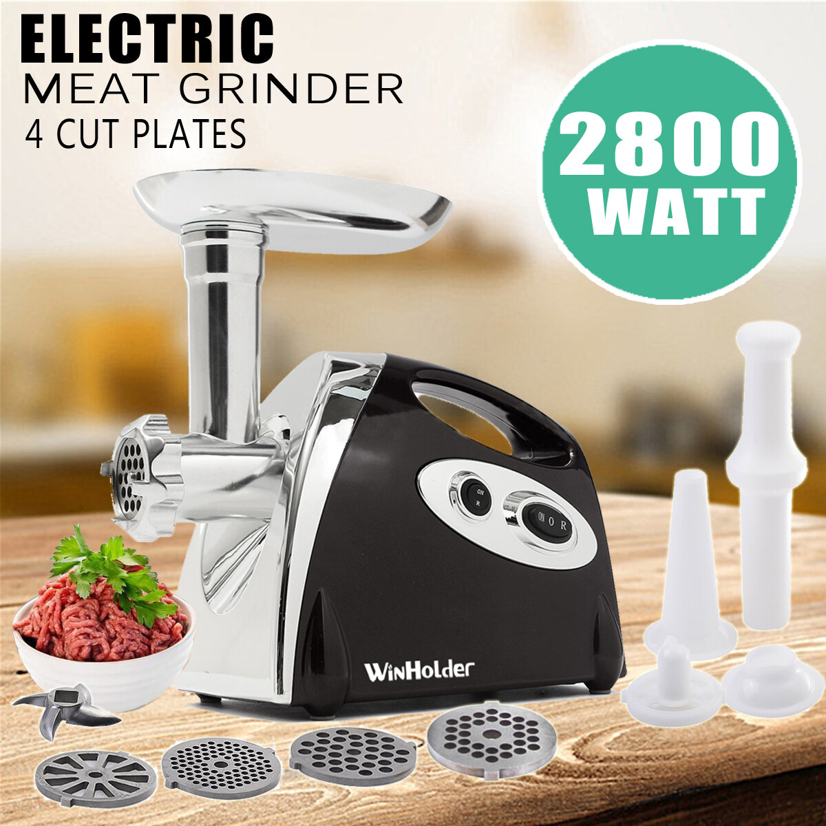 Black 2800W Commercial Electric Meat Grinder Sausage Maker Mincer Stuffer Home