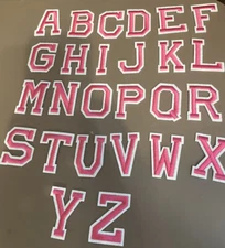 Embroidered Pink Iron on patches Alphabet Letters Your Choice 1-7/8"