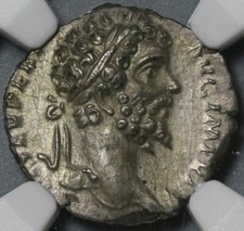 196 NGC AU Settimio Severo Impero Romano Denario Securitas Publica (21060502C)