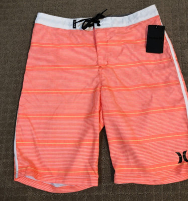 New with tag Hurley Boys Bright Mango White Stripe Surf Board Shorts Size 18/29