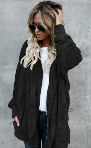 Womens Hooded Sherpa Jacket Fleece Cardigan Winter Trendy Plush Coat - Bild 10 von 30