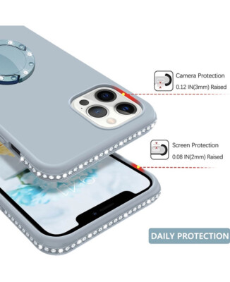 iPhone 12 Pro Max Case 2019 GUAGUA Liquid Silicone Soft Gel Blue With Ring Holde