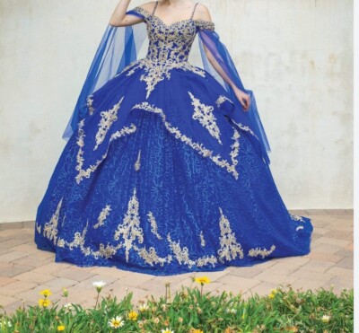 Dancing Queen -1638 Cold Shoulder Cape Sleeve Ballgown Sweet 15/16 , Prom Size 2