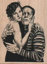 Hugging Lovers 2 3/4 x 3 1/2" Rubber Stamp, Couple Stamp