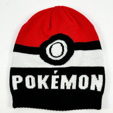 Pokemon Ball Beanie Winter Hat Nintendo Knit Black Red Boys One Size Fits All