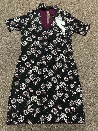 White House Black Market NWT Reversible Dress Black Macaroon Floral Medium