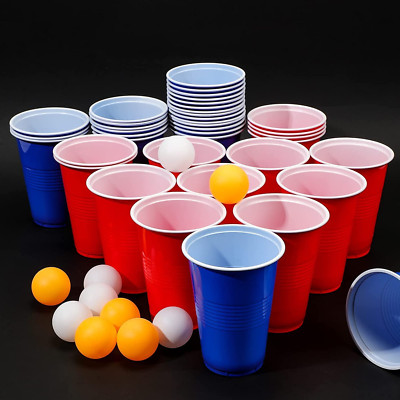 Beer Pong Becher, Bierpong Becher Set (50 Becher +5 Bälle) 473Ml/16Oz Wiederverw