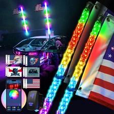 Pair 4FT LED Whip Lights RGB Chasing Spiral Antenna Whips for Can-Am ATV UTV RZR