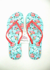 Pretty FLORAL Flip Flop Thong Slippers Size L 9/10 Baby Blue  Orange BN