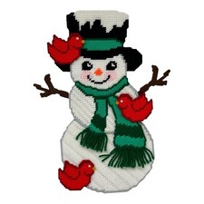 Vintage Needlepoint Winter Happy Snowman  Red Birds Holiday Snow Decoration 15  