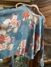 Johnny Was Jade Claudine Top M Flowing Silk Slit Sleeves