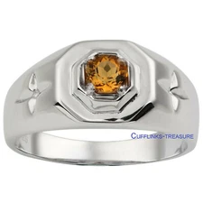 Natural Citrine Gemstone with 925 Sterling Silver Ring For Men's #C553