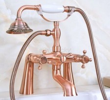 Antique Red Copper Deck Mount Clawfoot Bath Tub Faucet With Hand Shower wna160