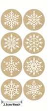 500 pcs Sticker Seals Roll Kraft Paper Snowflakes Designs Self Adhesive NEW