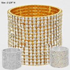 15 10 11 Row Crystal Rhinestone Cocktail Statement Bracelet Bridal Wide Stretch