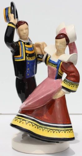 MICHEAU-VERNEZ - QUIMPER FAIENCE GROUP - BRIDGE-AVEN DANCERS - H.28 cm