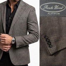 Pronto Uomo Platinum Size 48L Gray Brown Houndstooth 100 Wool Blazer Sport Coat