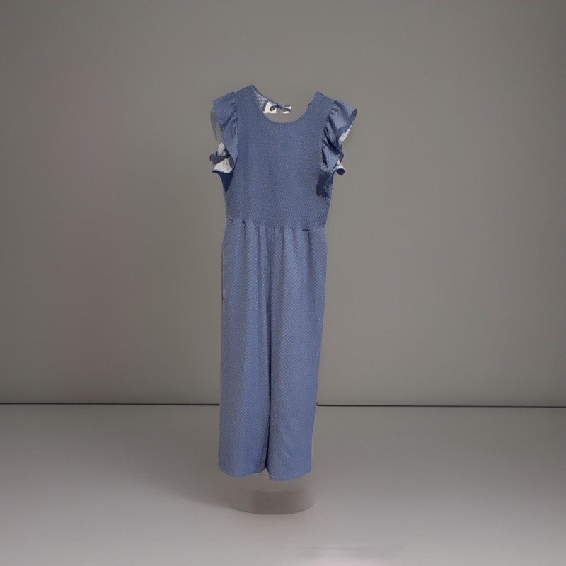 Michelle McDowell Blue Polka Dot Ruffle Cold Shoulder Jumpsuit M
