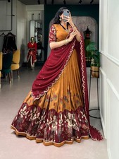 Women's Traditional Tasar Silk mustard Lehenga Choli Ethnic Party Wear Outfit