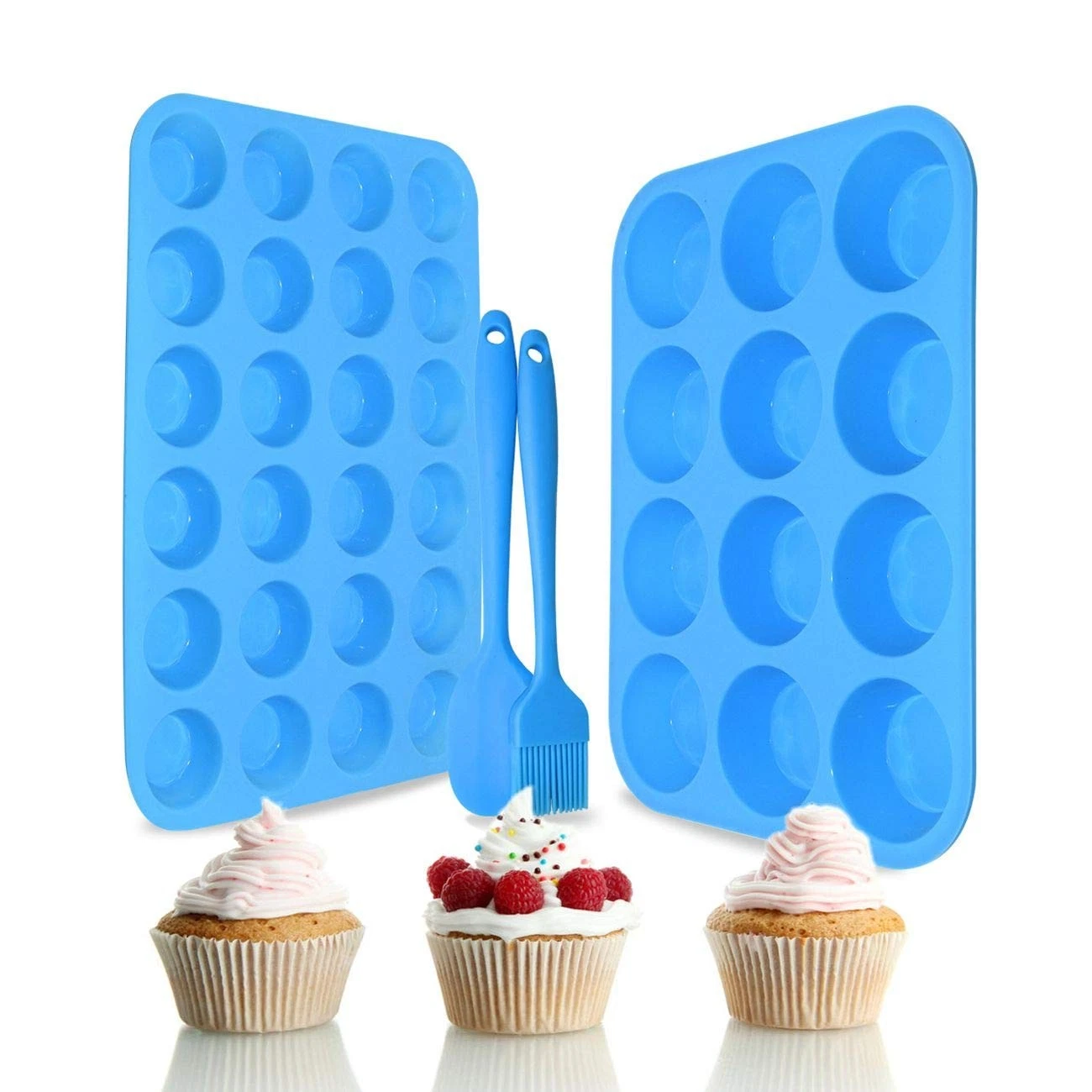 Silicone Muffin Pan Cupcake Set – Non-Stick 12 Cups and Mini 24 Cups,Silicone...