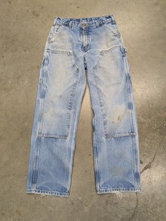 Vintage Carhartt B73 Double Front Jeans Mens 32x32 Blue Distressed Workwear