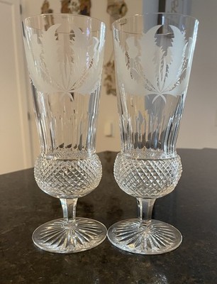 (2) Edinburgh Crystal Thistle Champagne Flutes/Glasses~Unmarked~Exquisite