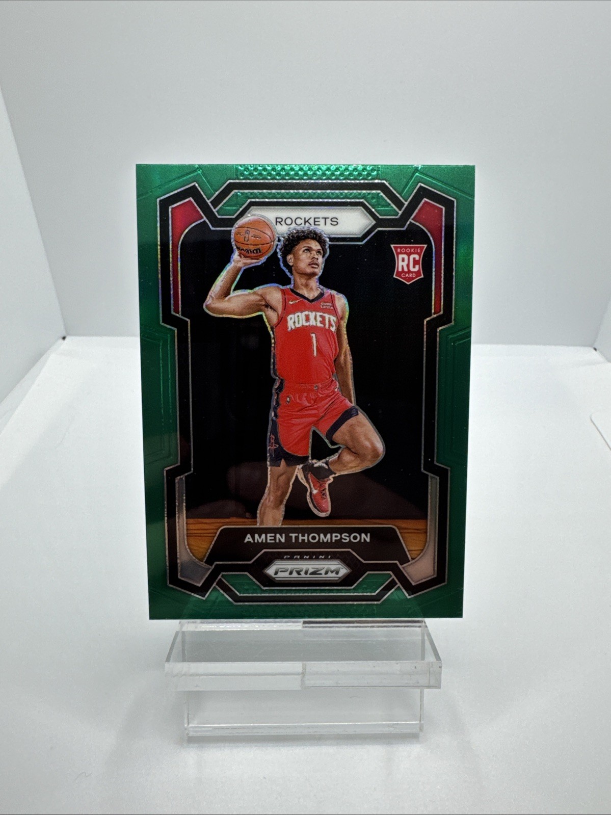 Amen Thompson 2023-24 Panini Prizm Green Prizm Rookie RC #150 Houston Rockets