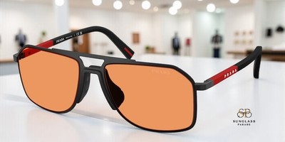 PRADA LINEA ROSSA PS B51S 1BO90U Matte Black Orange 56 mm Men's Sunglasses
