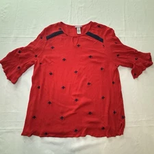 Catherine’s Women’s Top Size 0X Red & Blue Blouse READ