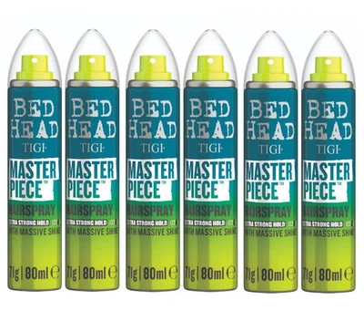 6x TIGI Bed Head MASTERPIECE Massive Shine Strong Hold Hairspray 75ml TravelSize