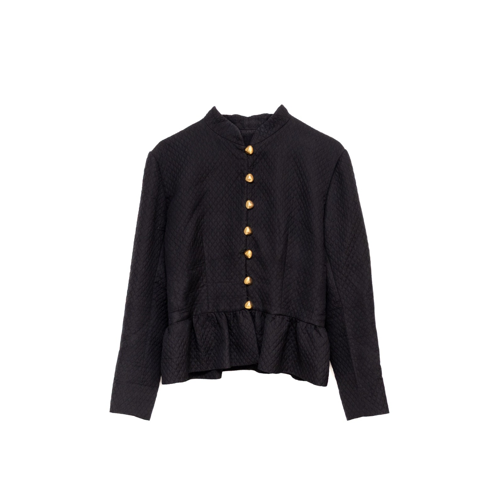 Giacca Peplum Trapuntata Vintage Yves Saint Laurent Variation Nero Bottone Oro Tg:US8