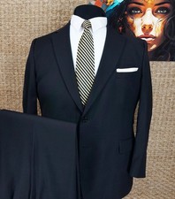 JOS. A BANK Mens Size 50R Three-Season Wool Blend TWO-PIECE SUIT Black Pinstripe